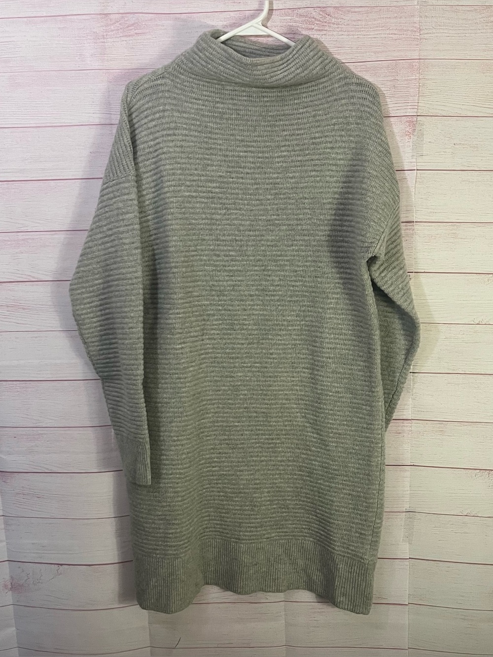 Madewell Gray Ribbed Mock Neck 100% Merino Wool Sweater Dress Large
